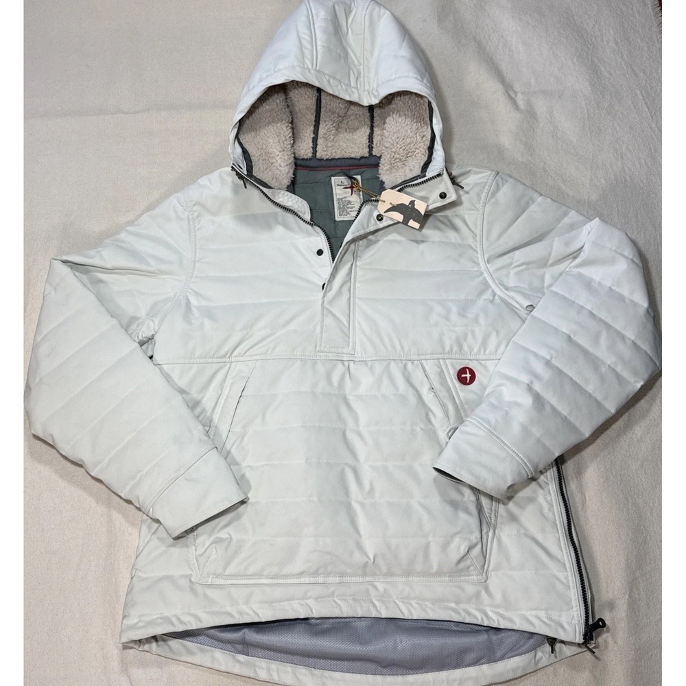 Relwen Channel Anorak Pullover Hooded Puffer Jacket Men L Light Stone Cream